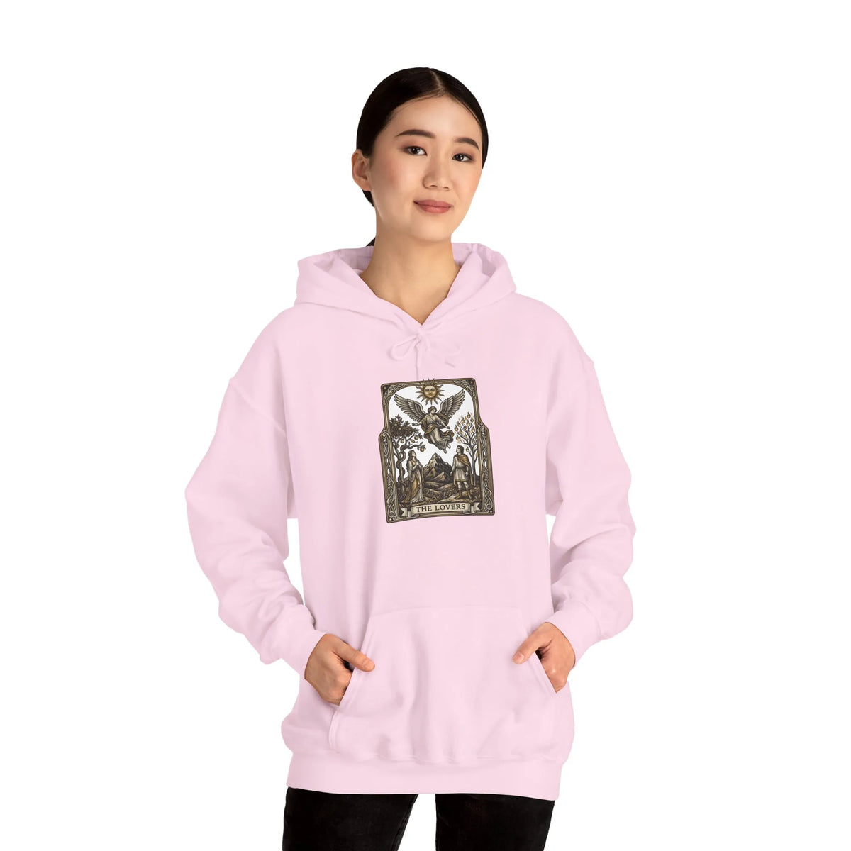 The Lovers Tarot Card Hoodie - Medium-Weight Fleece Pullover - Unisex White