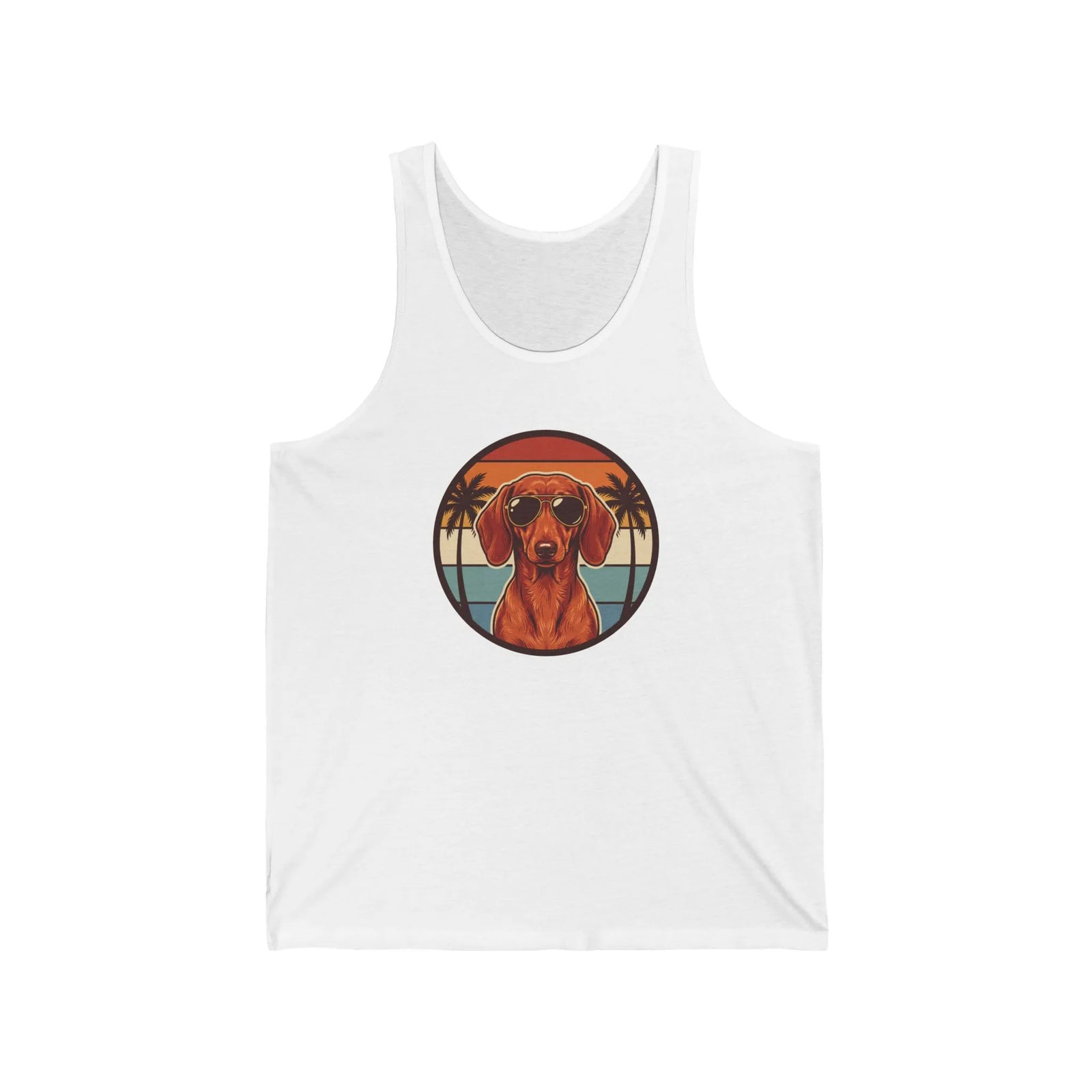 Dachshund 70s Sunset Aviators Tank Top - Lightweight Cotton Retail Fit - Unisex White