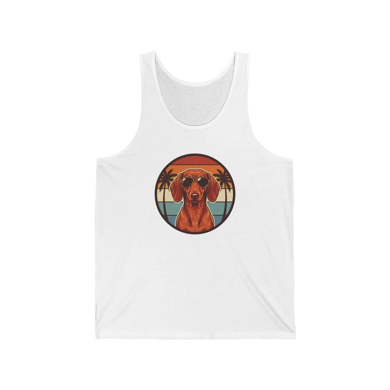 Dachshund 70s Sunset Aviators Tank Top - Lightweight Cotton Retail Fit - Unisex White
