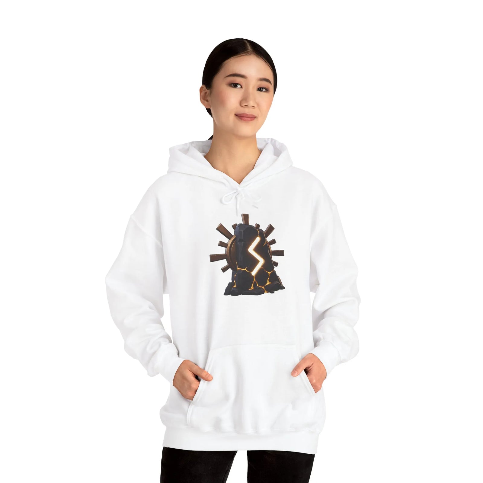 Sowulo Rune Sun Ray Hoodie - Heavy Blend Fleece Pullover - Unisex White