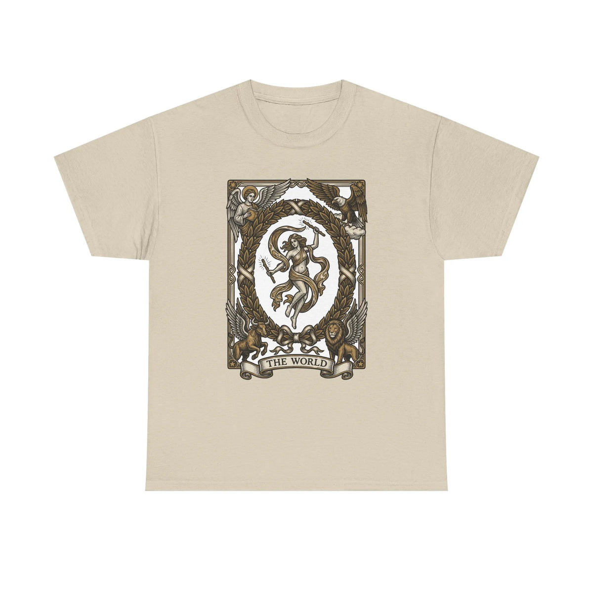 The World Tarot Card Graphic T-Shirt - Heavy Cotton Classic Fit Tee - Unisex White