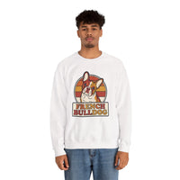 French Bulldog Retro Sunset Sweatshirt - Heavy Blend Classic Fit Crewneck - Unisex White