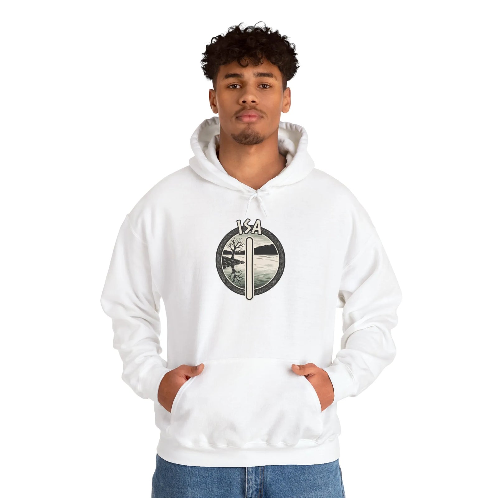 Isa Rune Ice Stillness Hoodie - Heavy Blend Fleece Pullover - Unisex White