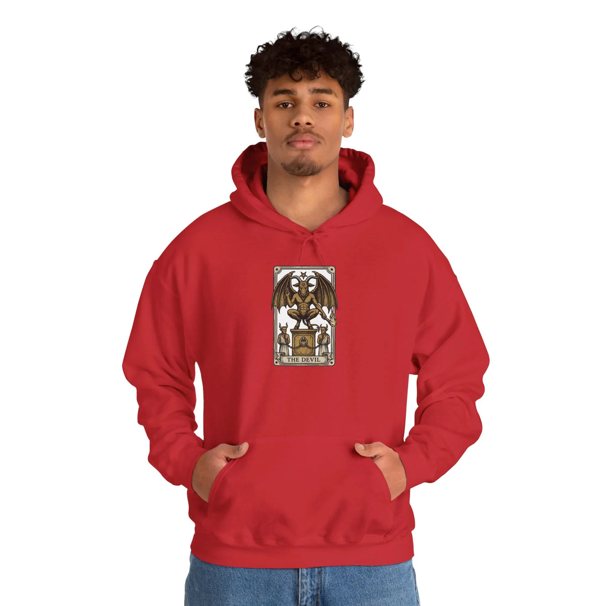 The Devil Tarot Card Graphic Hoodie - Heavy Blend Cotton-Poly Fleece - Unisex White