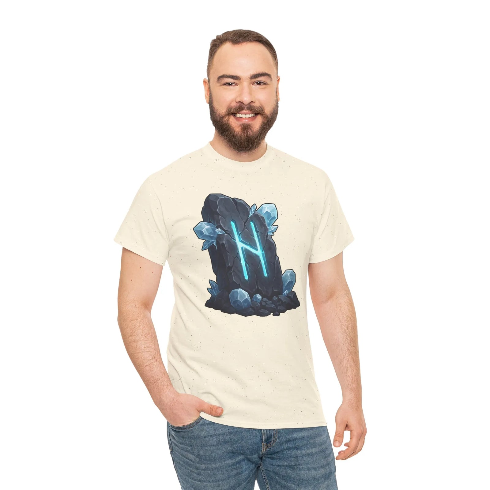 Hagalaz Rune Stone Graphic T-Shirt - Heavyweight Cotton Classic Fit - Unisex White