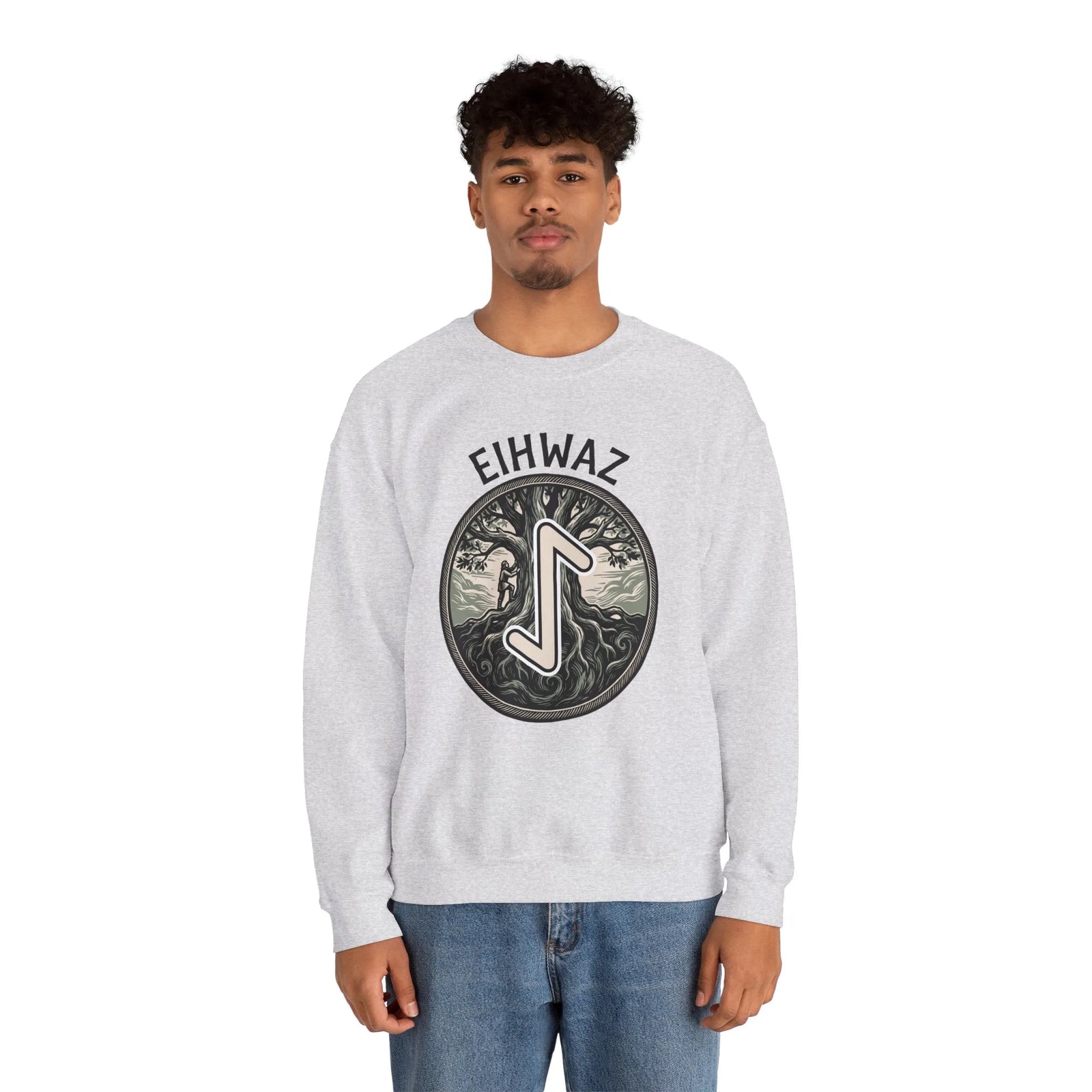 Eihwaz Yew Tree Rune Sweatshirt - Medium-Heavy Fleece Crewneck - Unisex White