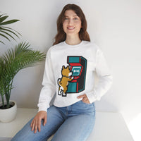8-Bit Pixel Gaming Dog Sweatshirt - Classic Fit Fleece Crewneck - Unisex White