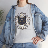 Third Eye Sacred Geometry Alchemist Cats T-Shirt - Heavy Cotton Classic Fit - Unisex White