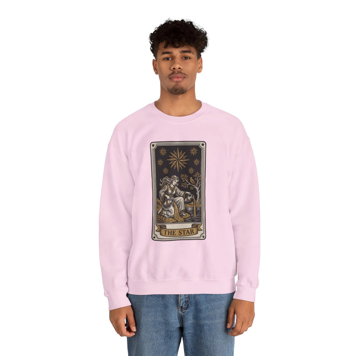 The Star Tarot Card Sweatshirt - 50/50 Cotton Polyester Crewneck - Unisex White
