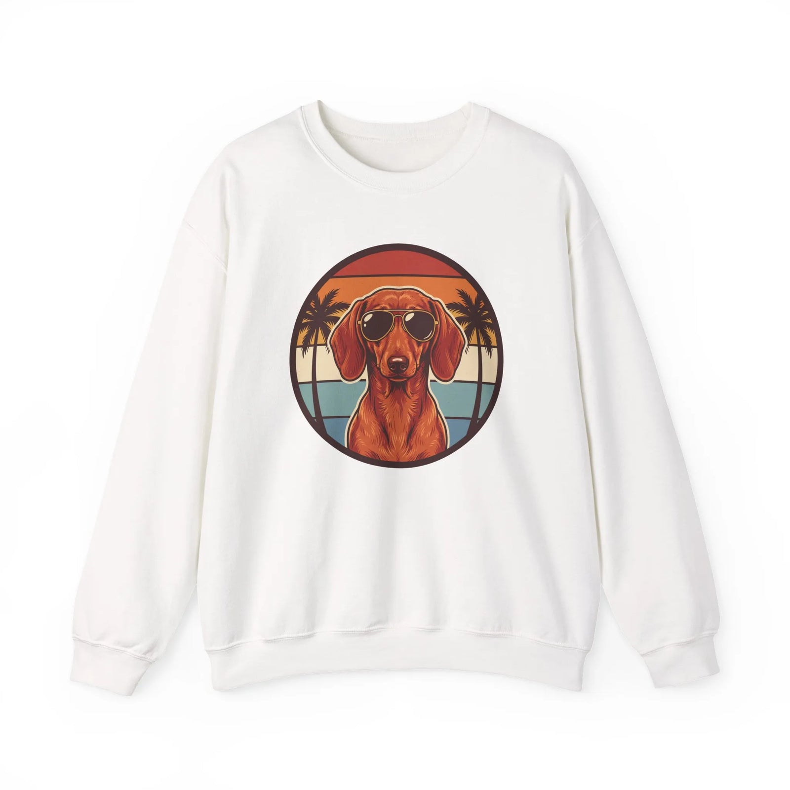 Dachshund Sunset Aviators Sweatshirt - Heavy Blend Fleece Crewneck - Unisex White