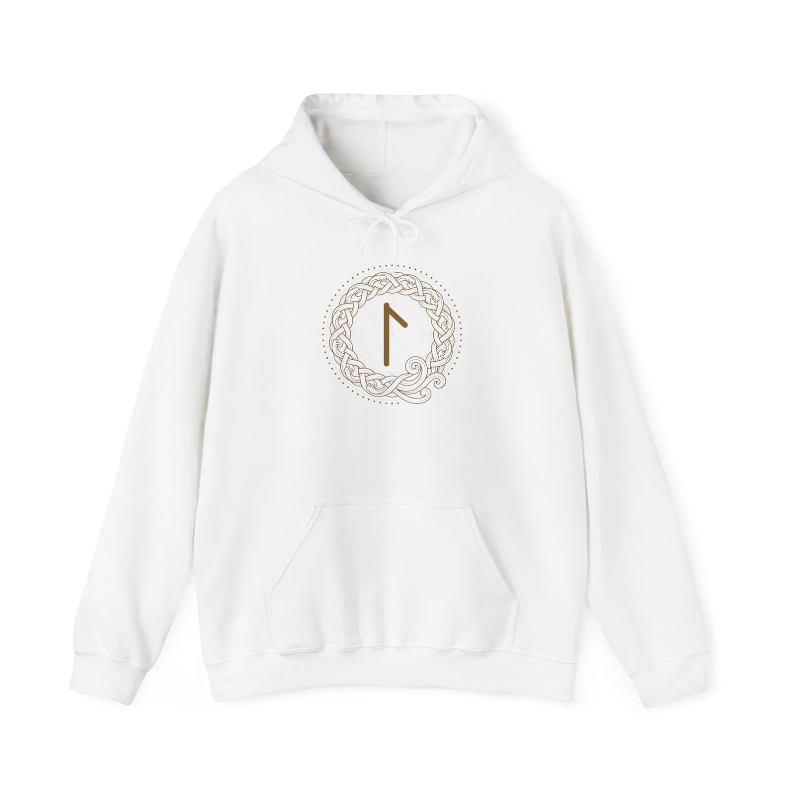 Laguz Rune Norse Knotwork Hoodie - Soft Cotton Poly Blend Pullover - Unisex White