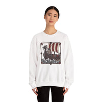 Longship Prow Viking Berserker Cats Sweatshirt - Heavyweight Cotton Blend Crewneck - Unisex White