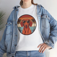 Cool Dachshund 70s Sunset Aviator T-Shirt - Heavy Cotton Classic Fit Tee - Unisex White