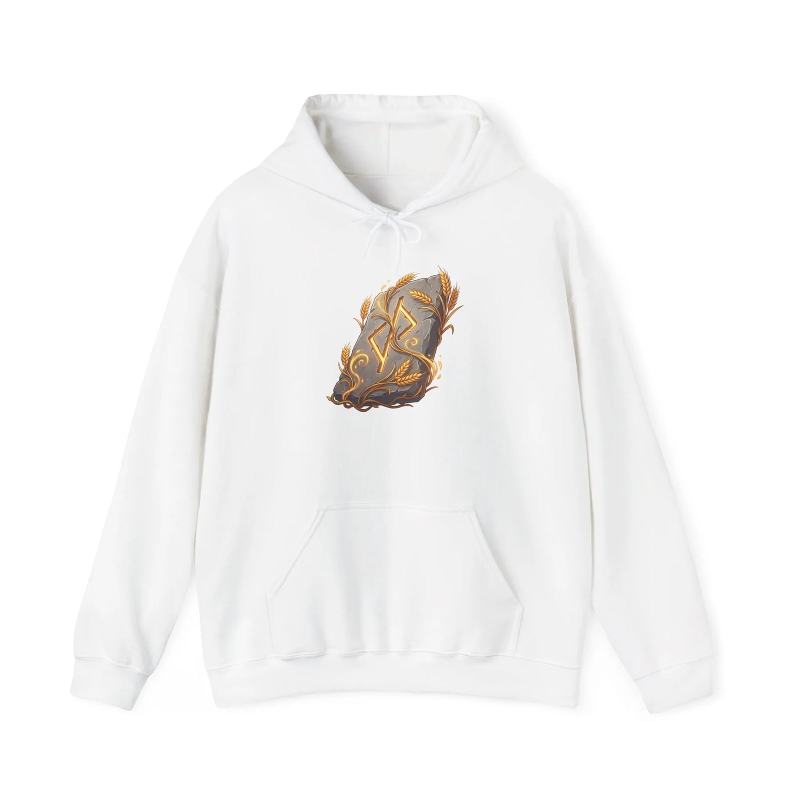 Jera Rune Harvest Wheel Hoodie - Soft Cotton Blend Pullover Hoodie - Unisex White