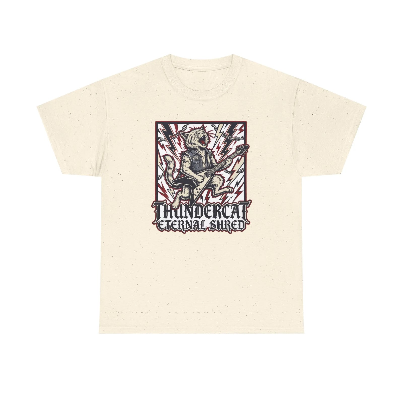 Guitar Solo Rocker Cat T-Shirt - Heavy Cotton Classic Fit Tee - Unisex White