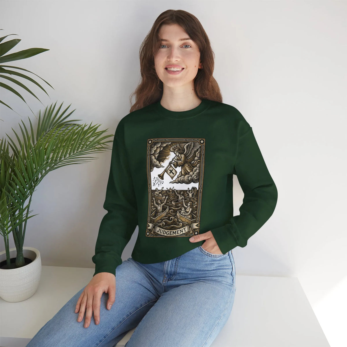 Judgement Tarot Card Graphic Sweatshirt - Heavy Blend Classic Fit Crewneck - Unisex White