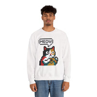 8-Bit Pixel Gaming Cat Sweatshirt - Heavy Blend Crewneck Classic Fit - Unisex White