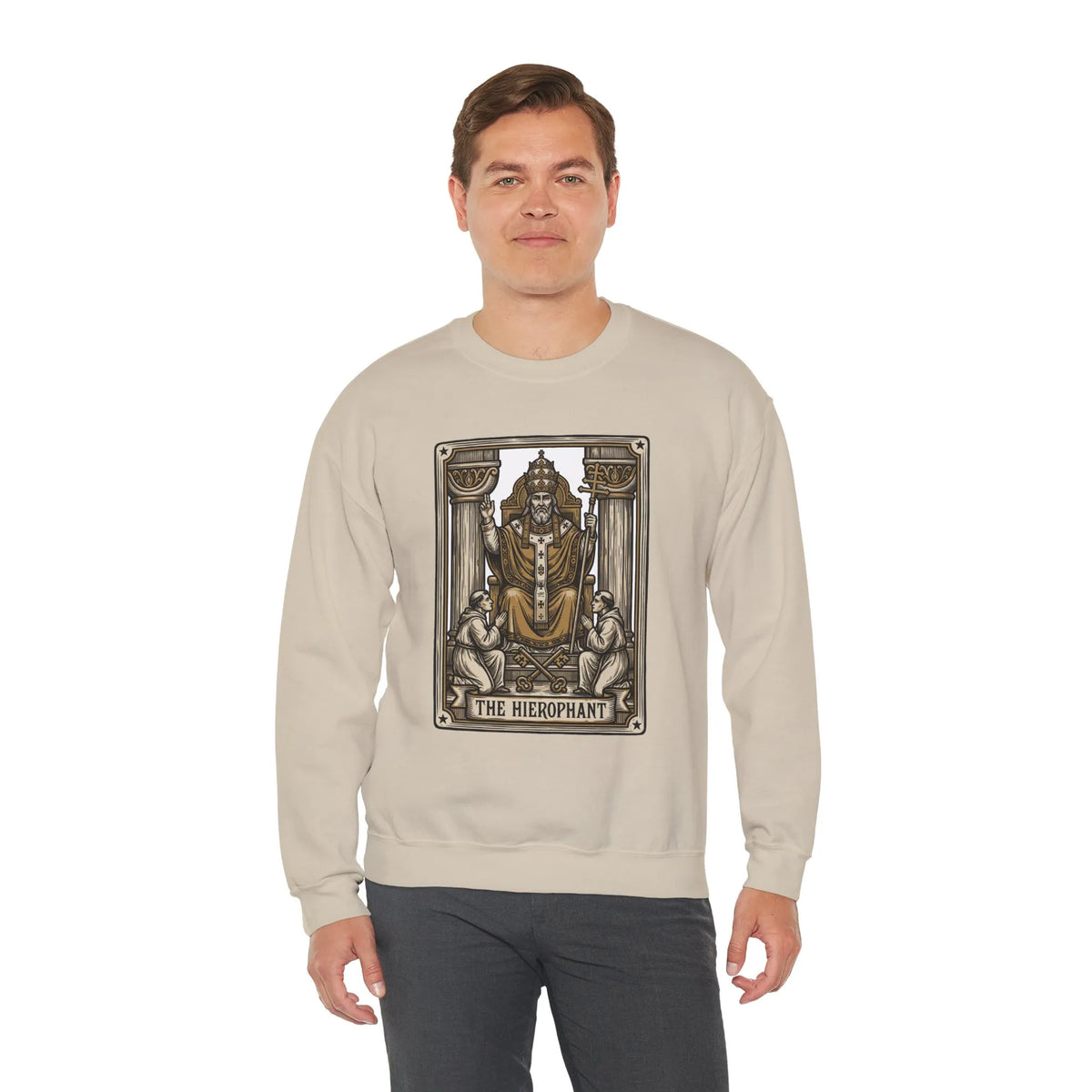 Hierophant Tarot Card Sweatshirt - Heavy Blend Crewneck Fleece - Unisex Ash
