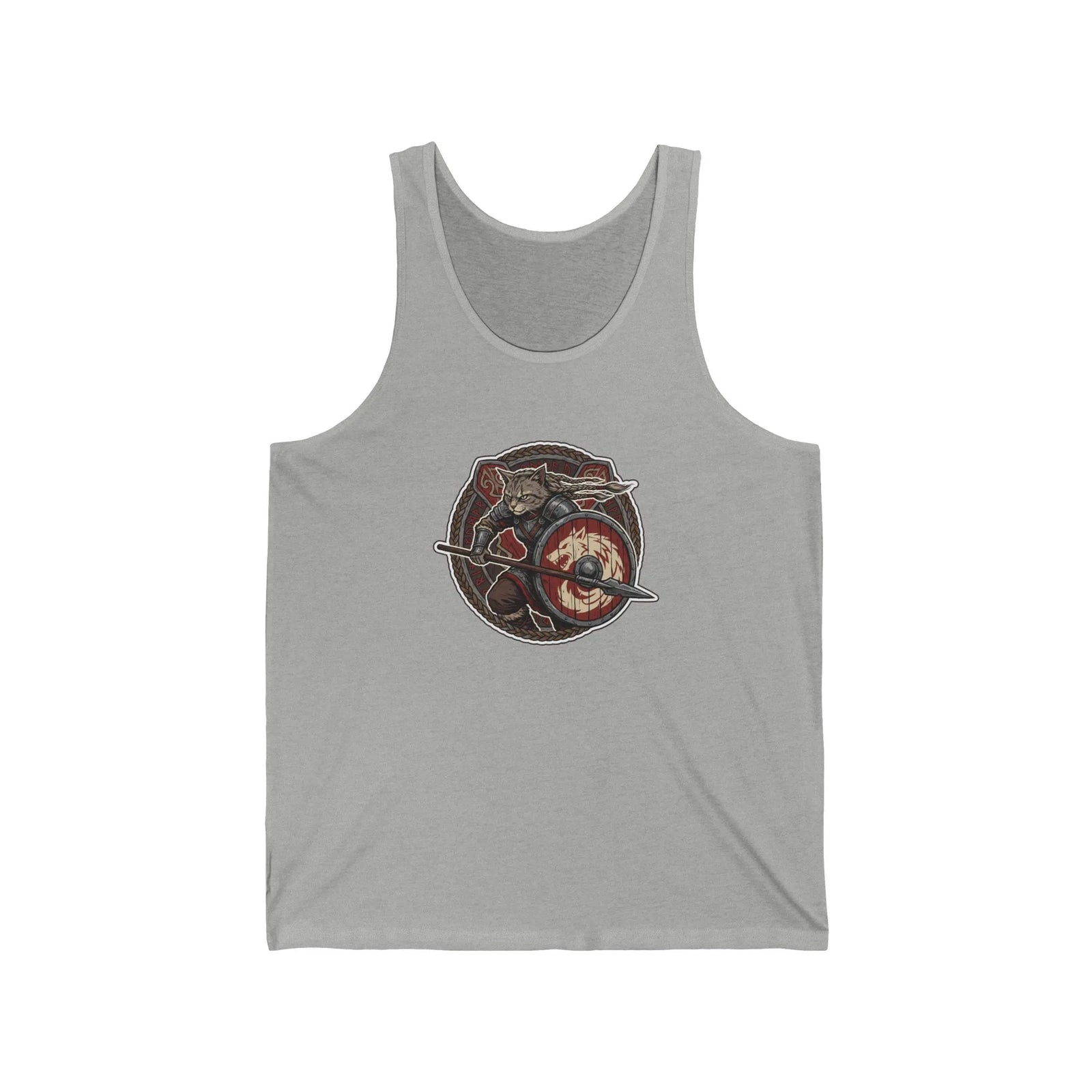 Viking Berserker Cat Shieldmaiden Tank Top - Lightweight Airlume Cotton Jersey - Unisex Athletic Heather