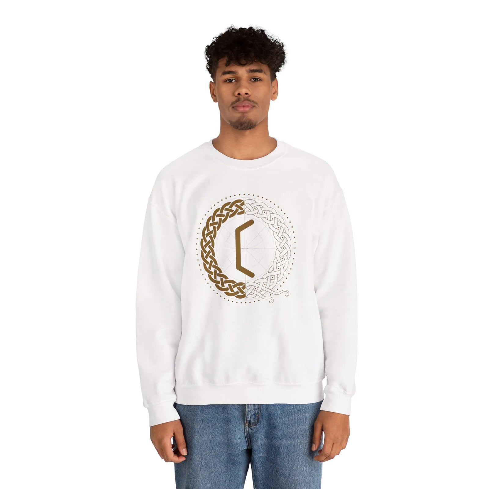 Perthro Rune Norse Mythology Sweatshirt - Heavy Blend Fleece Crewneck - Unisex White