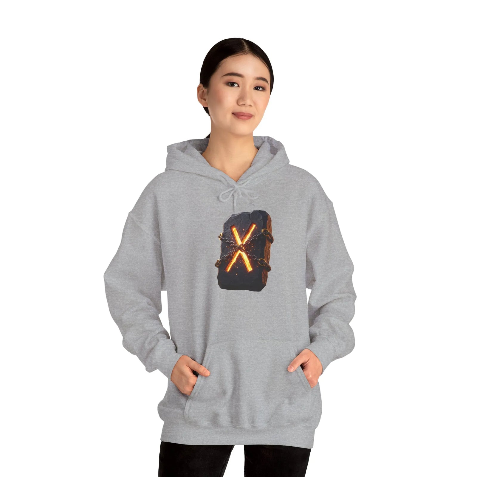 Gebo Rune Symbol Hoodie - Cozy Cotton Blend Fleece Pullover - Unisex White