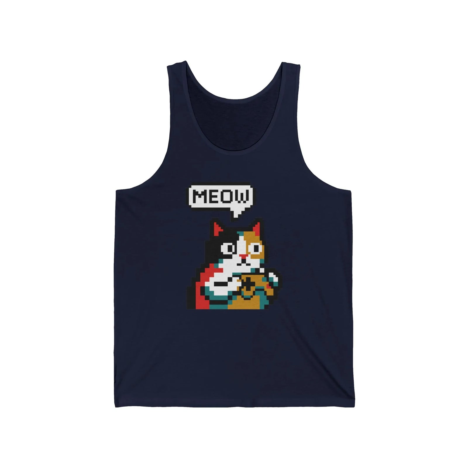 Player One 8-Bit Pixel Gaming Cats Tank Top - Lightweight Cotton Blend Jersey - Unisex White