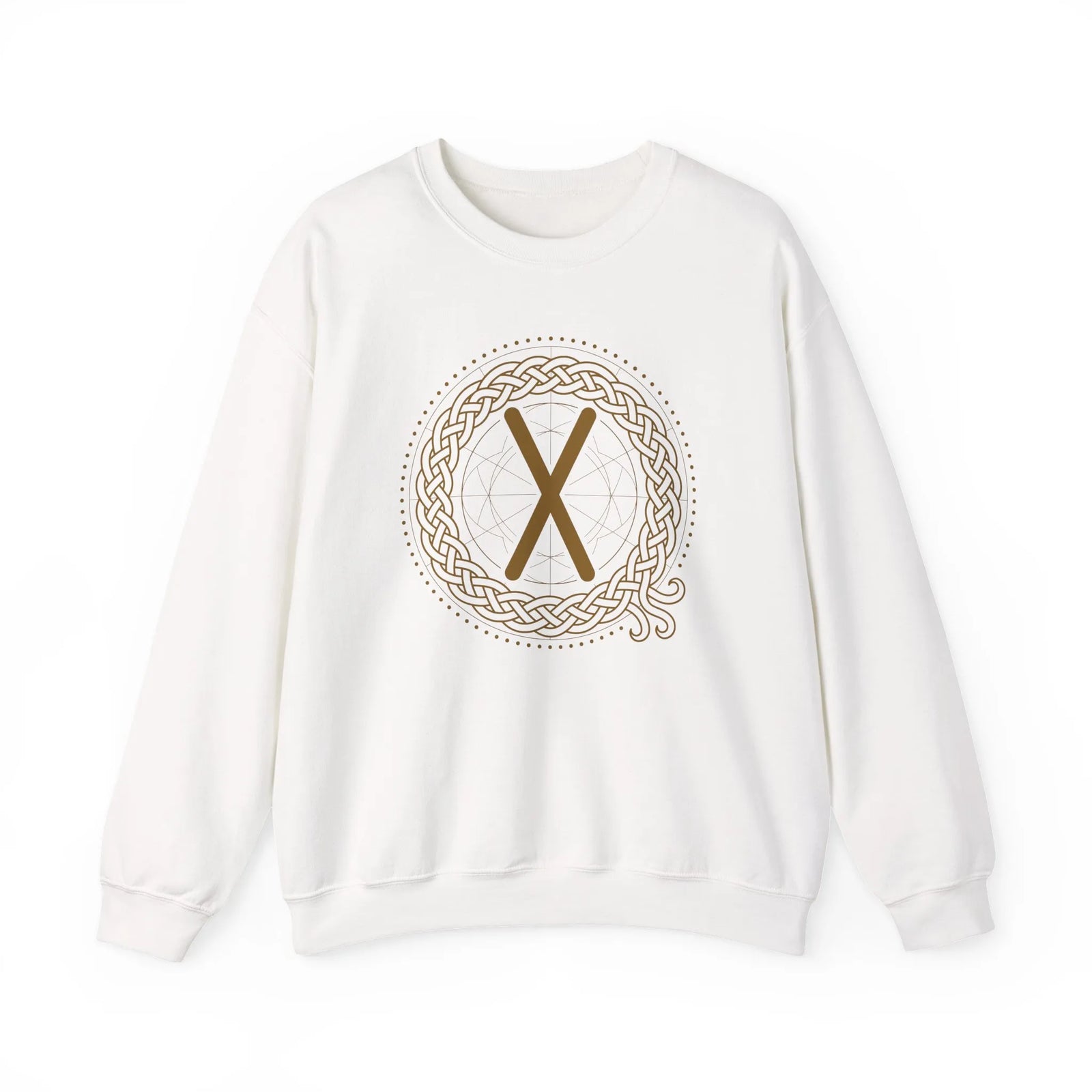 Gebo Rune Celtic Knotwork Sweatshirt - Classic Fit Fleece Crewneck - Unisex White