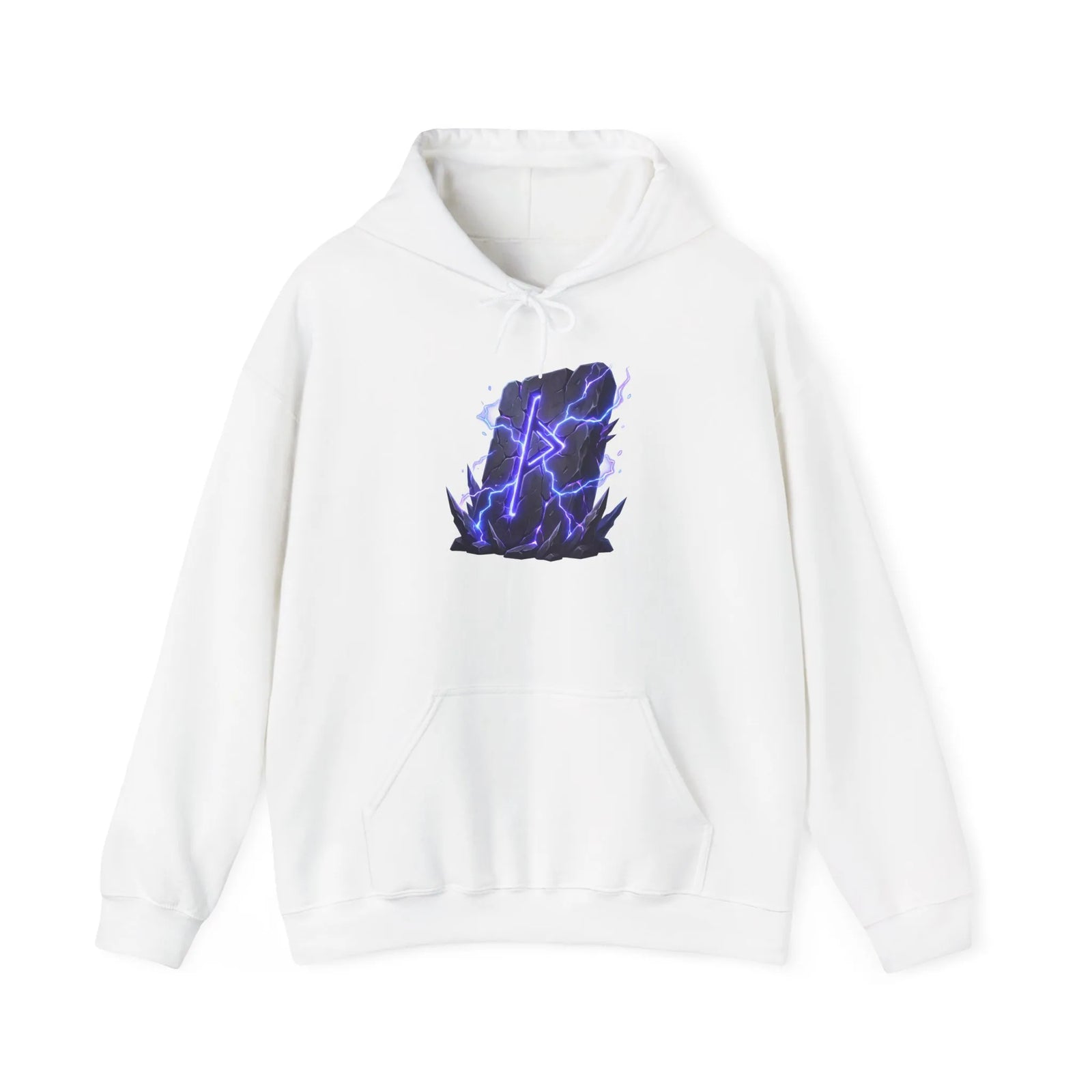 Thurisaz Rune Lightning Graphic Hoodie - Heavy Blend Fleece Pullover - Unisex White