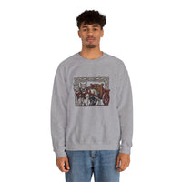 Freyja's Sacred Cats Norse Woodcut Sweatshirt - Heavy Blend Crewneck Fleece - Unisex White