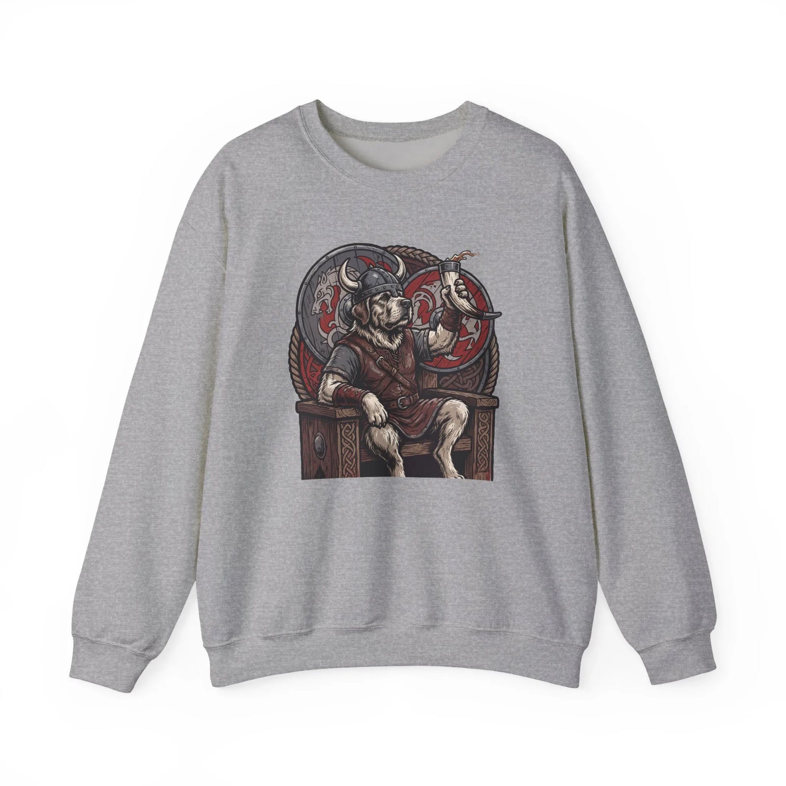 Viking Berserker Dogs Graphic Sweatshirt - Medium Weight Cotton Poly Crewneck - Unisex White