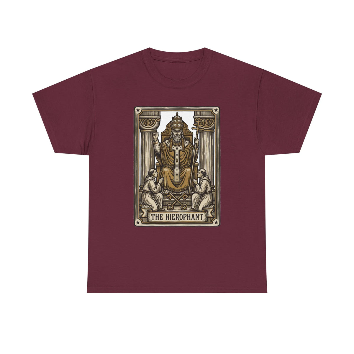 Hierophant Tarot Card Graphic T-Shirt - Heavy Cotton Classic Fit Tee - Unisex White