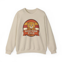 Scottish Fold Retro Sunset Sweatshirt - Heavyweight Cotton Blend Crewneck - Unisex White