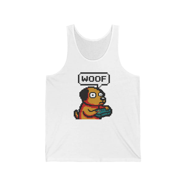 Player One 8-Bit Gaming Dog Tank Top - Soft Combed Cotton Jersey Fit - Unisex White