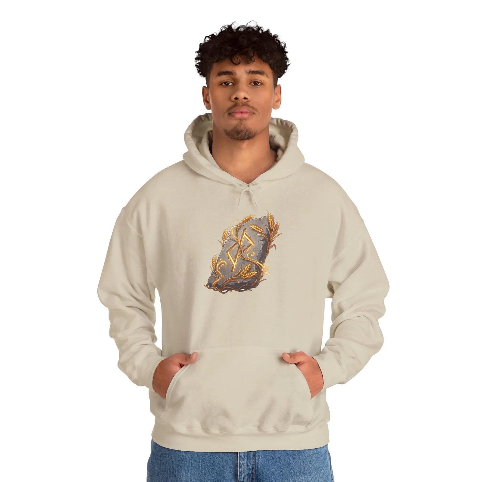 Jera Rune Harvest Wheel Hoodie - Soft Cotton Blend Pullover Hoodie - Unisex White