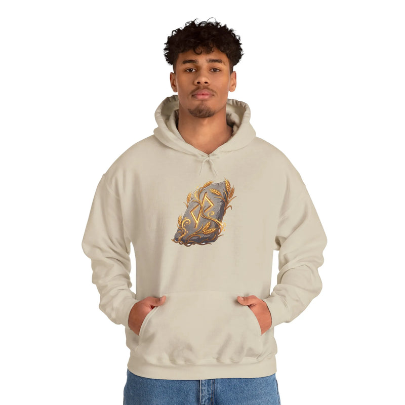 Jera Rune Harvest Wheel Hoodie - Soft Cotton Blend Pullover Hoodie - Unisex White