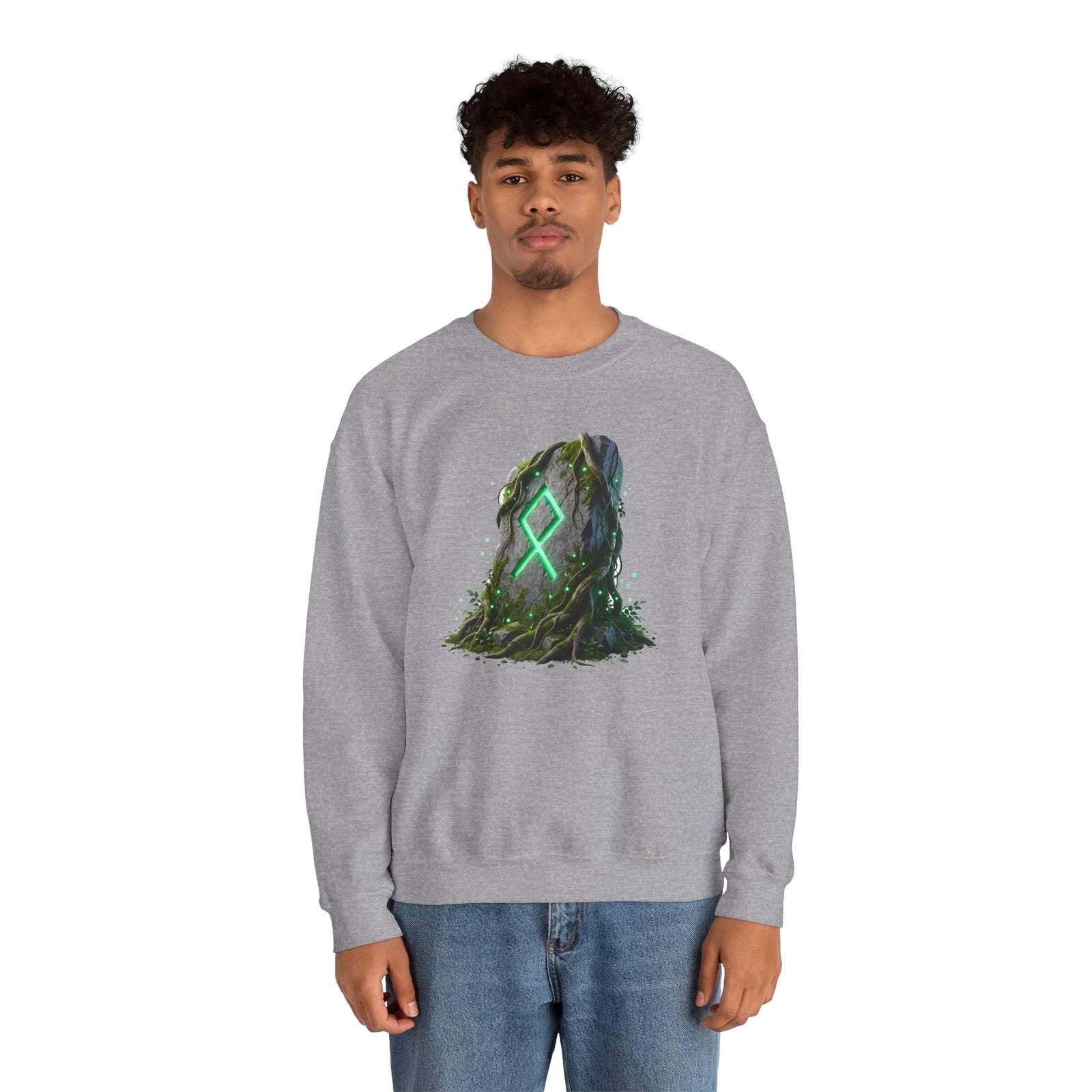 Othala Rune Ancient Stone Sweatshirt - Heavy Blend Cotton Polyester Crewneck - Unisex White