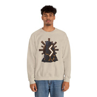 Sowulo Rune Sun Graphic Sweatshirt - Classic Fit Fleece Crewneck - Unisex White