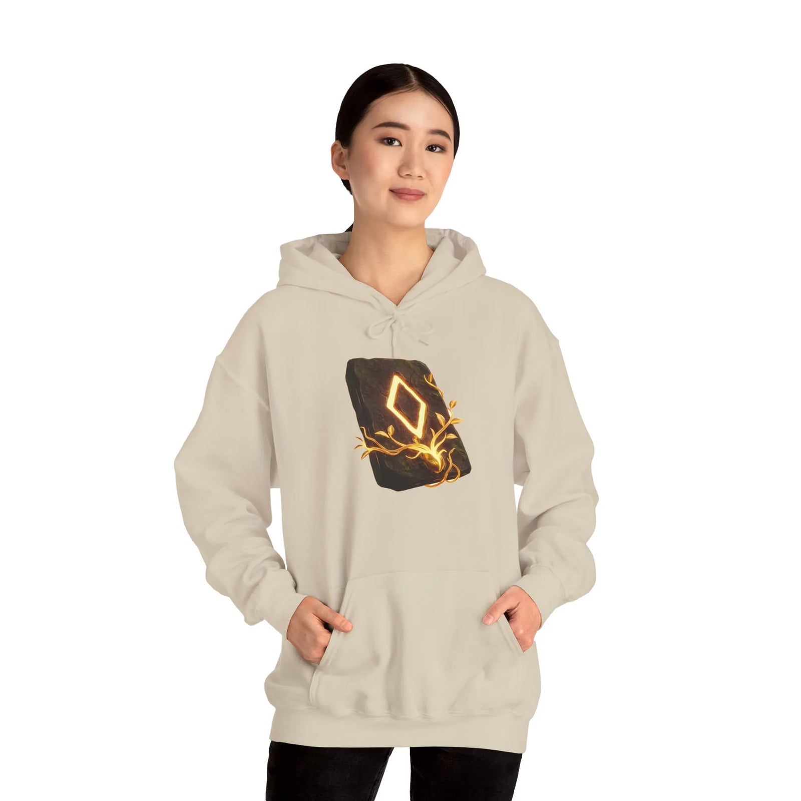 Ingwaz Runic Seed Hoodie - Warm Cotton Blend Pullover - Unisex White