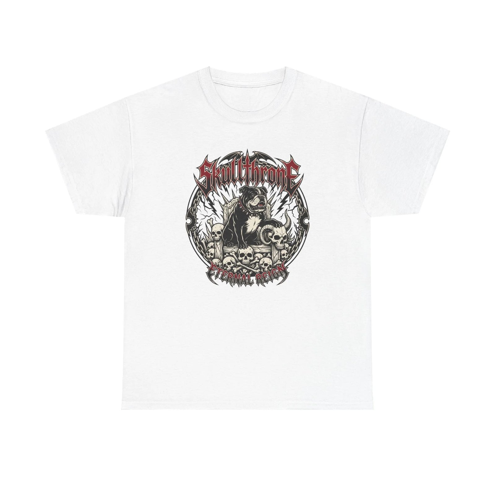 Skull Throne Heavy Metal Dog T-Shirt - Heavyweight Cotton Classic Tee - Unisex White