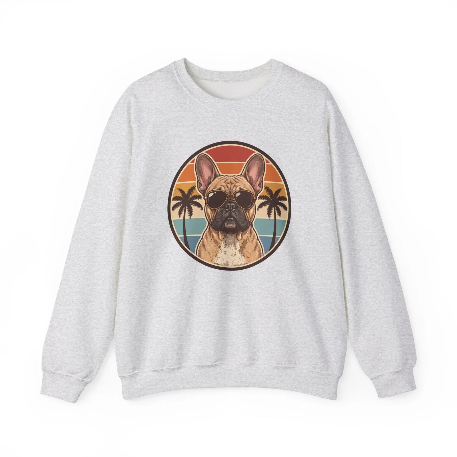 French Bulldog Sunset Aviators Sweatshirt - Heavy Blend Fleece Crewneck - Unisex White