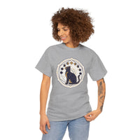 Moon Phases Sacred Geometry Cat Graphic T-Shirt - Heavy Cotton Classic Fit Tee - Unisex White