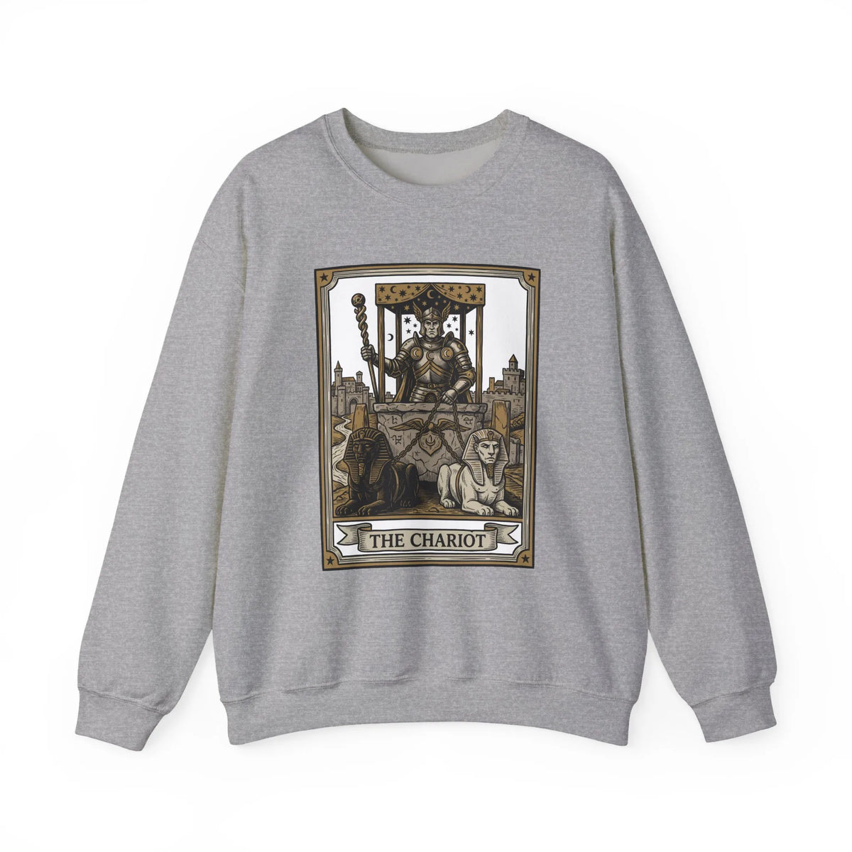 The Chariot Tarot Card Sweatshirt - Heavy Blend Cotton-Poly Crewneck - Unisex White
