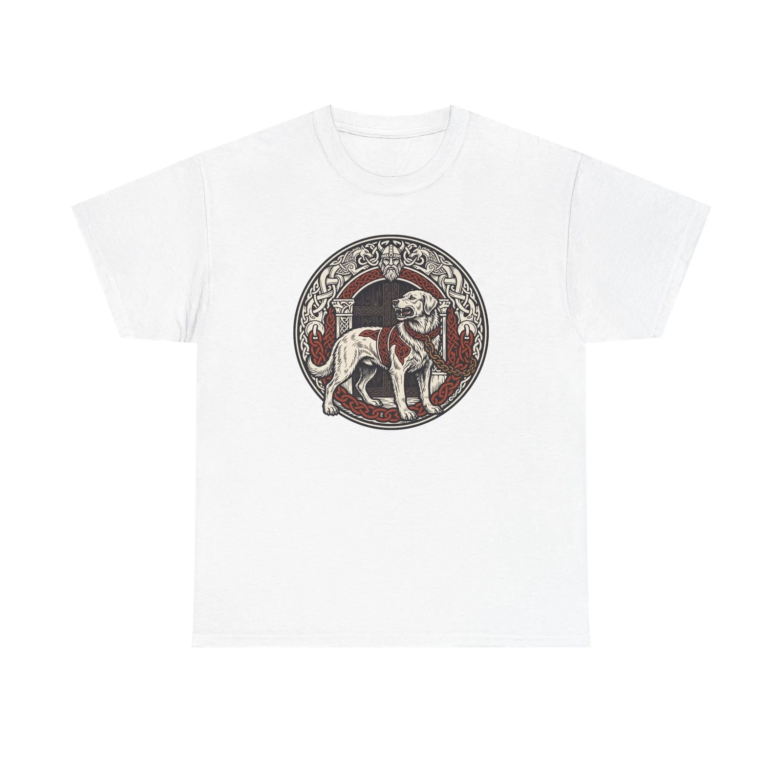 Garmr Odin's Wolves Norse Woodcut T-Shirt - Heavy Cotton Classic Fit - Unisex White