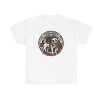 Garmr Odin's Wolves Norse Woodcut T-Shirt - Heavy Cotton Classic Fit - Unisex White