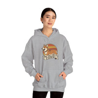 Corgi Retro 70s Sunset Graphic Hoodie - Soft Cotton-Poly Blend Pullover - Unisex White