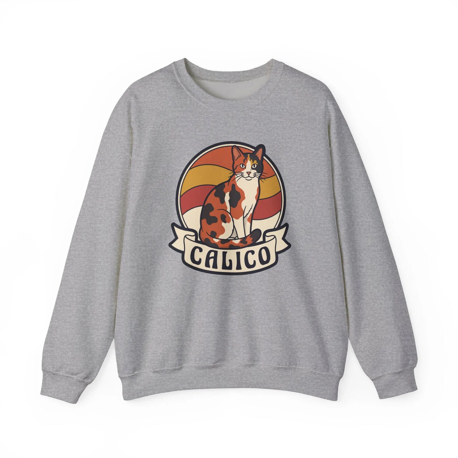 Calico Cat Retro 70s Sunset Sweatshirt - Heavy Blend Classic Fit Fleece - Unisex White