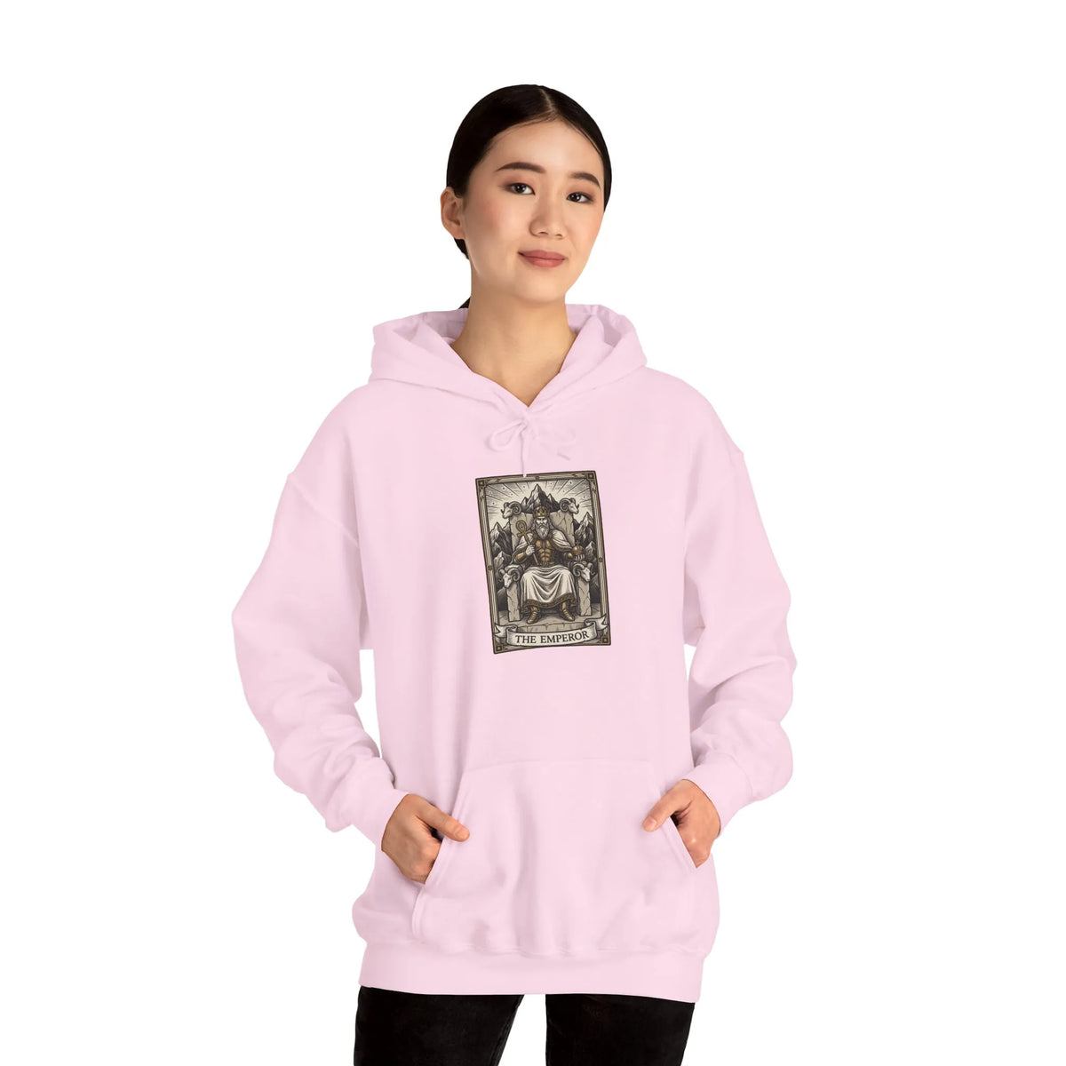 The Emperor Tarot Card Hoodie - Heavyweight Cotton Blend Pullover - Unisex White