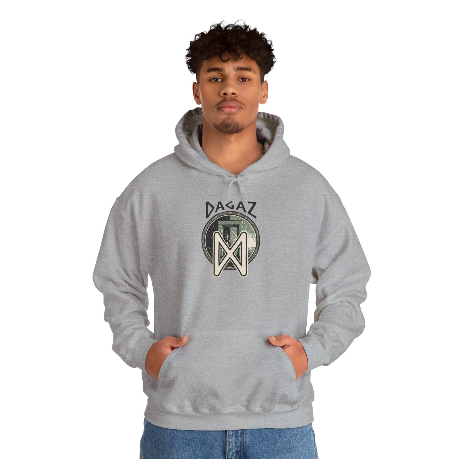 Dagaz Rune Threshold Graphic Hoodie - Soft Cotton Blend Pullover - Unisex White