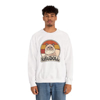 Ragdoll Cat Retro Sunset Sweatshirt - Heavy Blend Fleece Crewneck - Unisex White