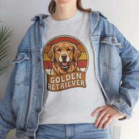 Golden Retriever Retro 70s Sunset T-Shirt - Heavy Cotton Classic Fit Tee - Unisex White